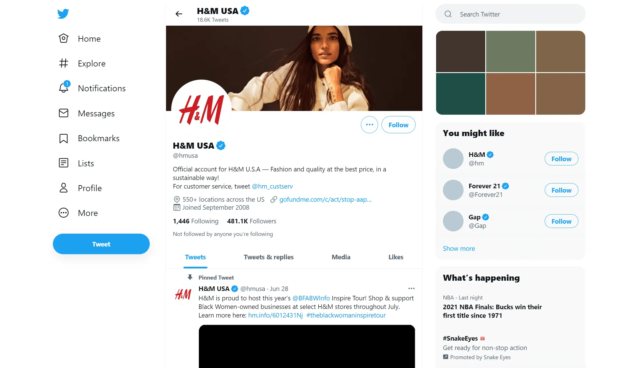 H&M twitter profile