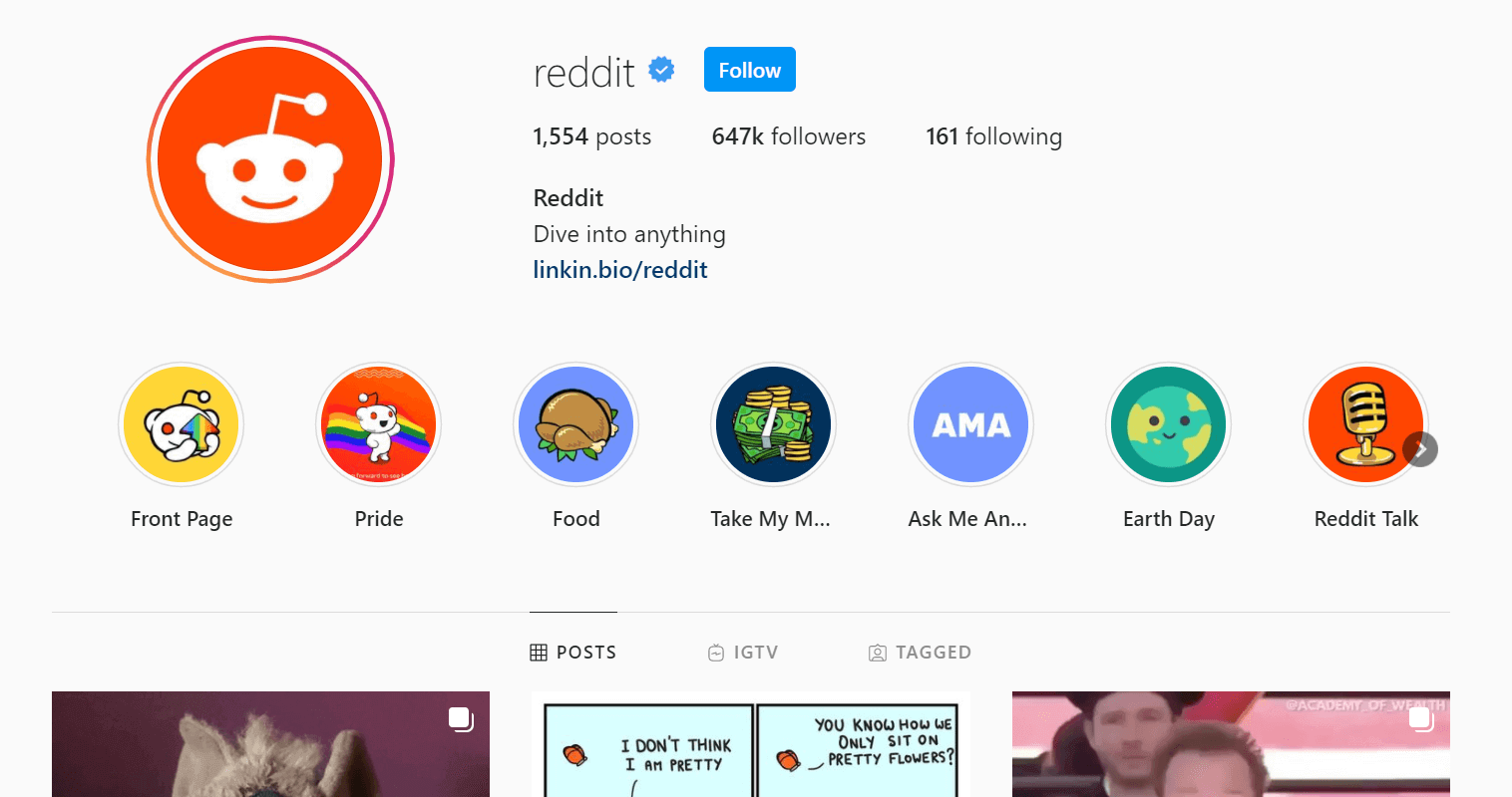 Reddit's Instagram Profile