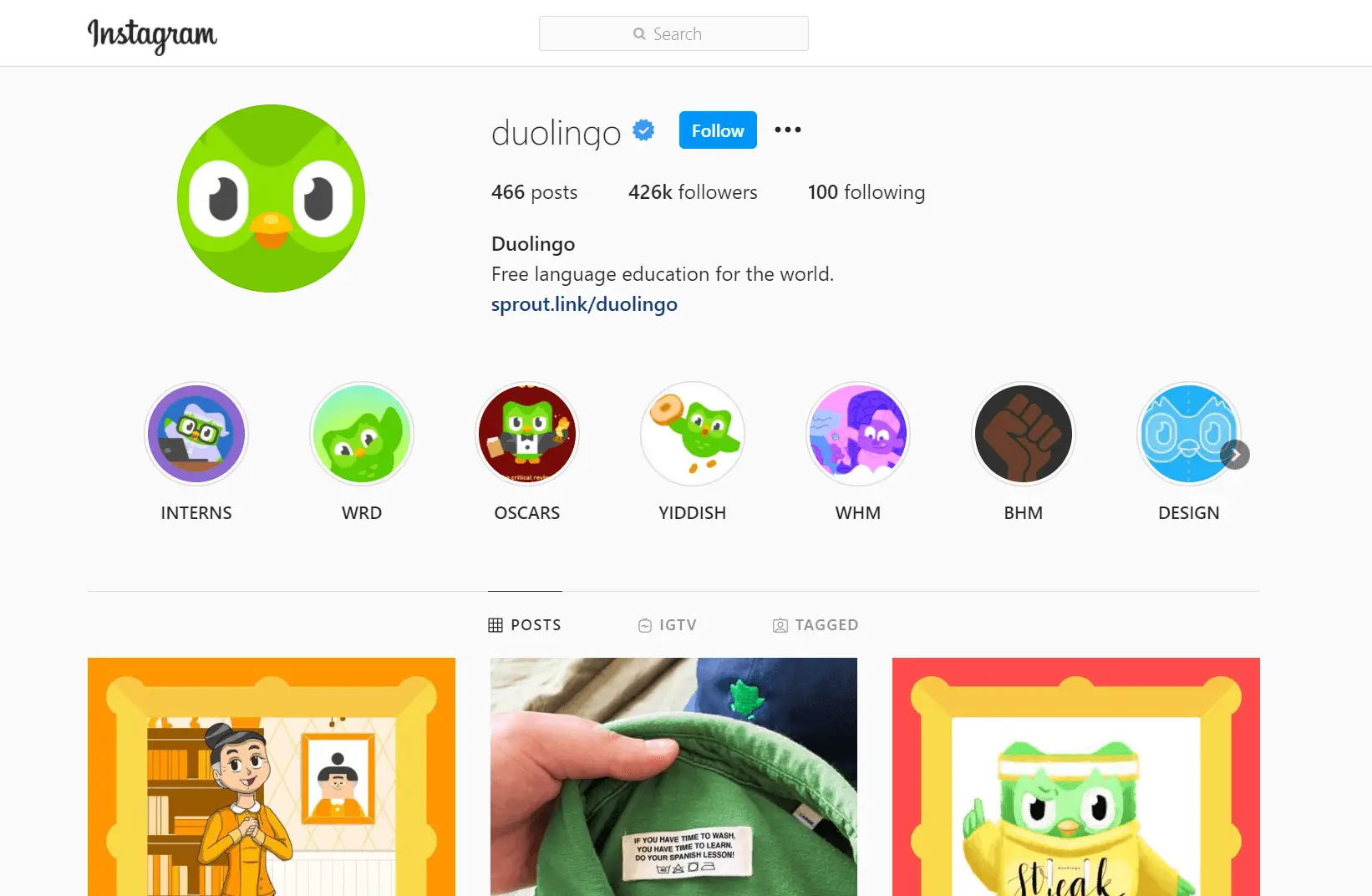 Duolingo Instagram Profile