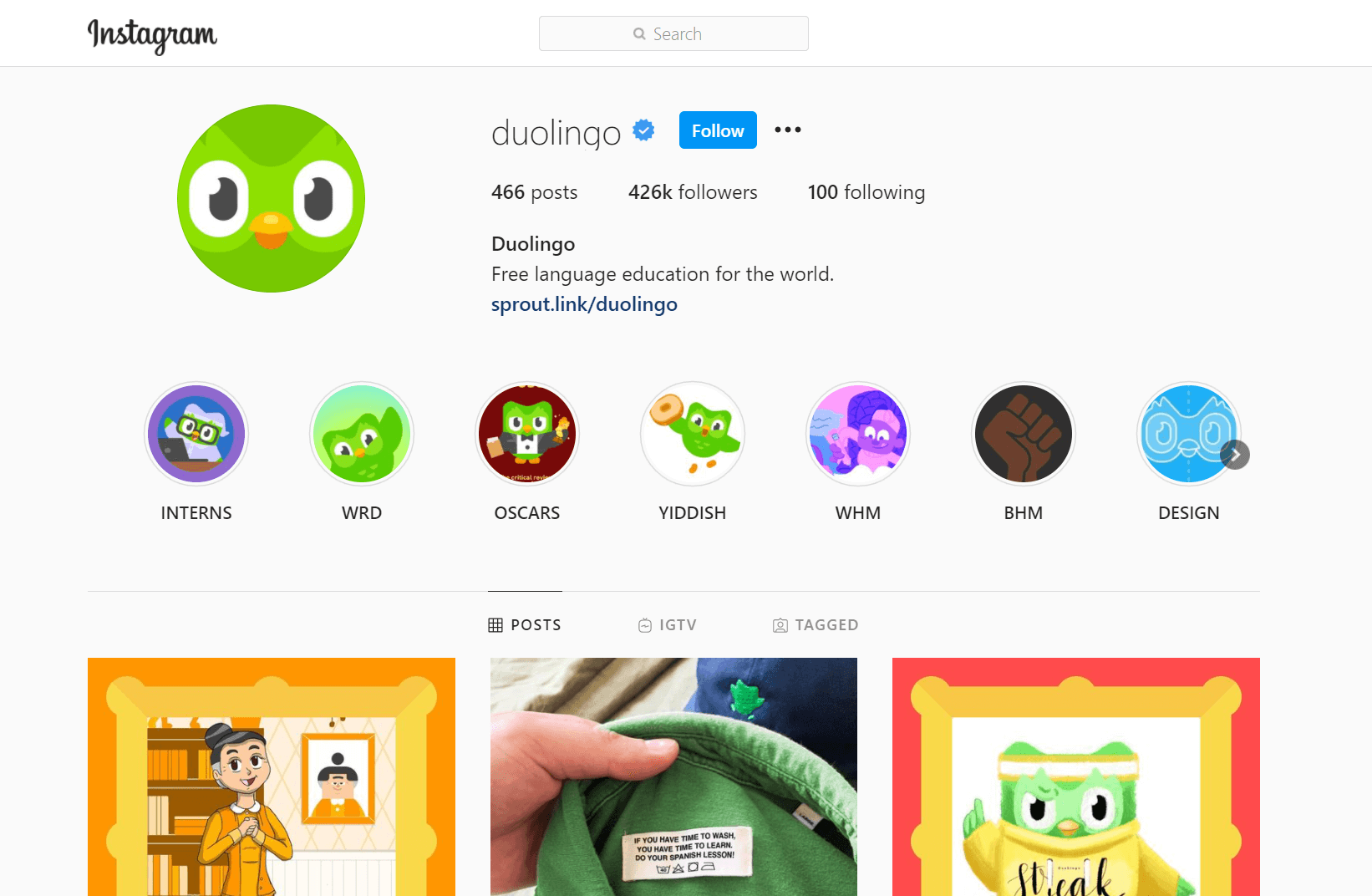 Duolingo Instagram Profile