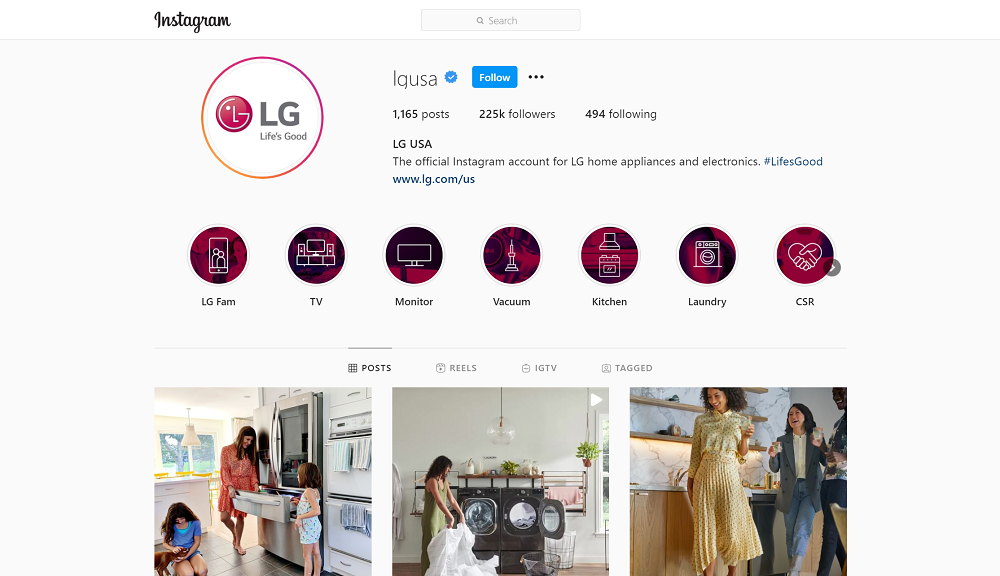 LG Instagram profile