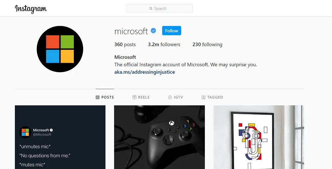 Microsoft's Instagram Page
