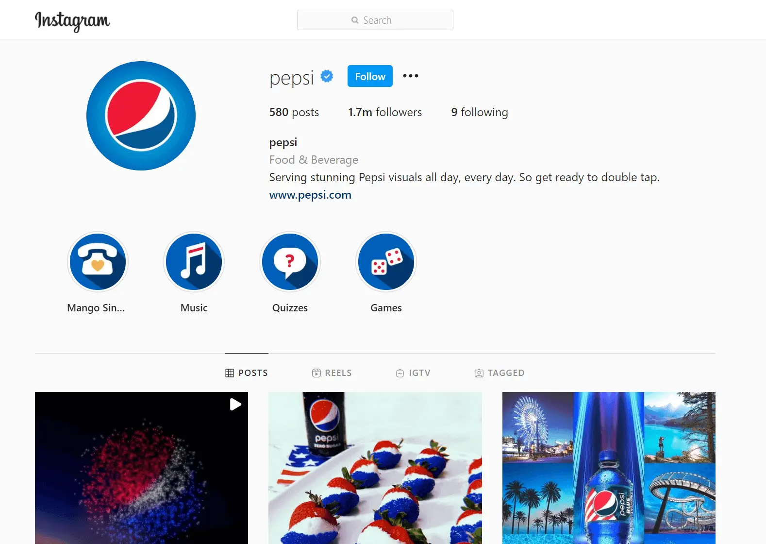 Pepsi's Instagram Profile