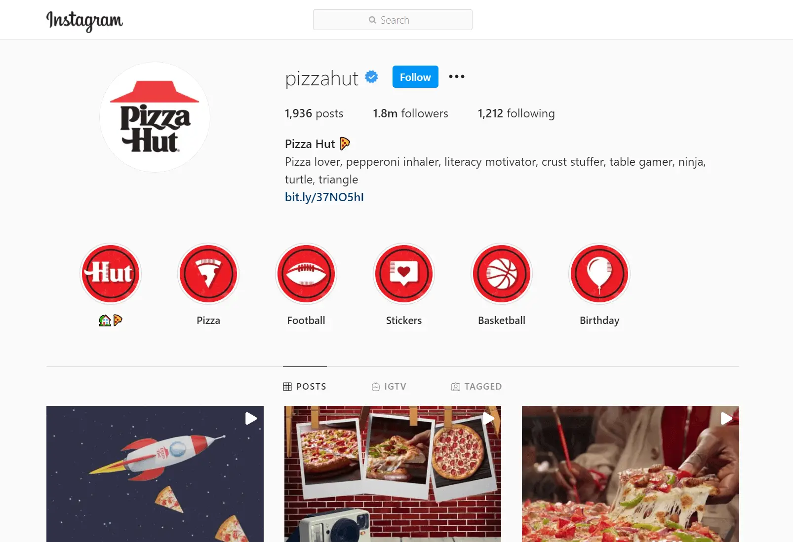 Pizza Hut Instagram Profile