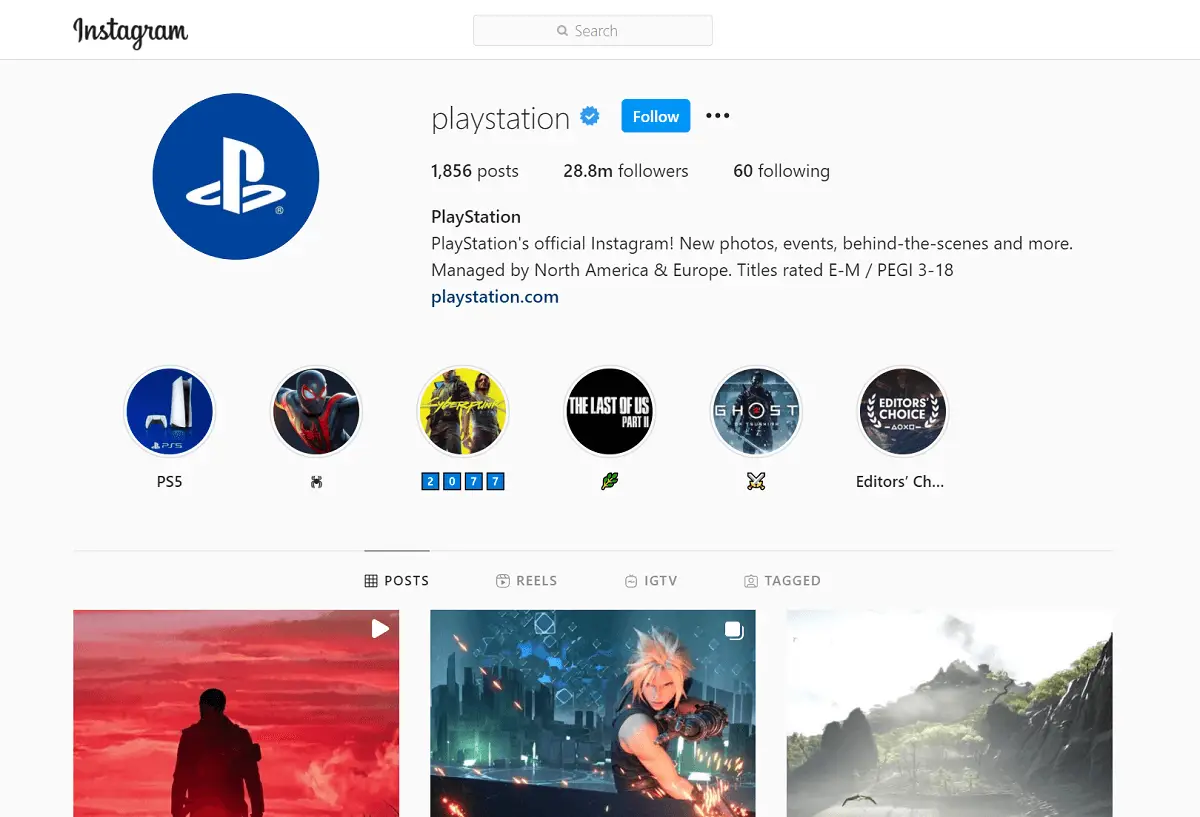 PlayStation Instagram Profile