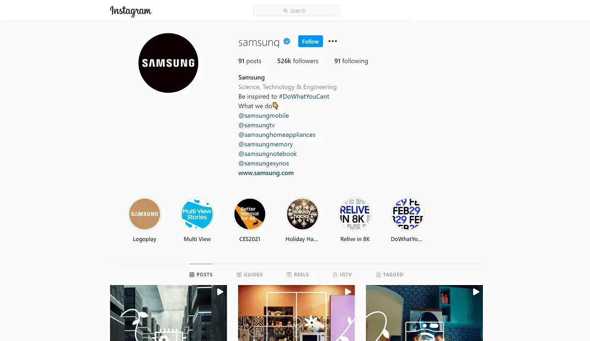 Samsung Instagram Profile