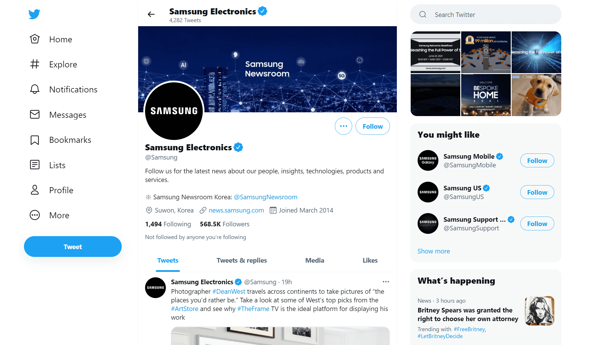 Samsung Twitter Profile