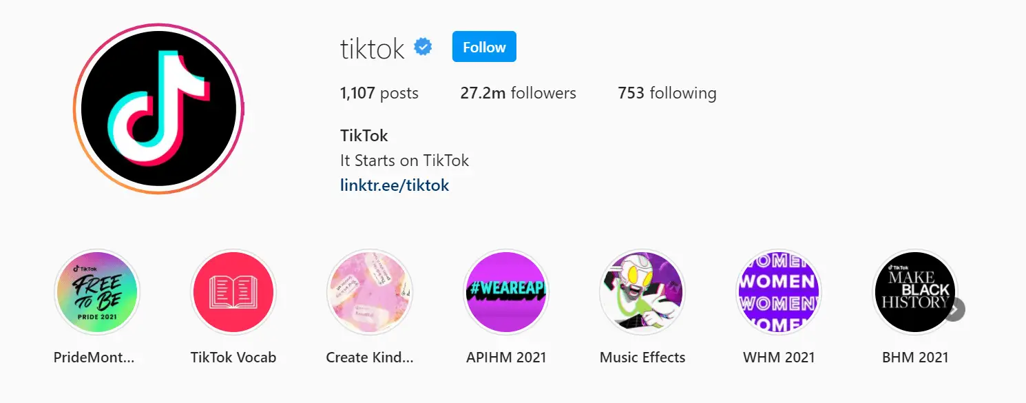 Tiktok's Instagram Page